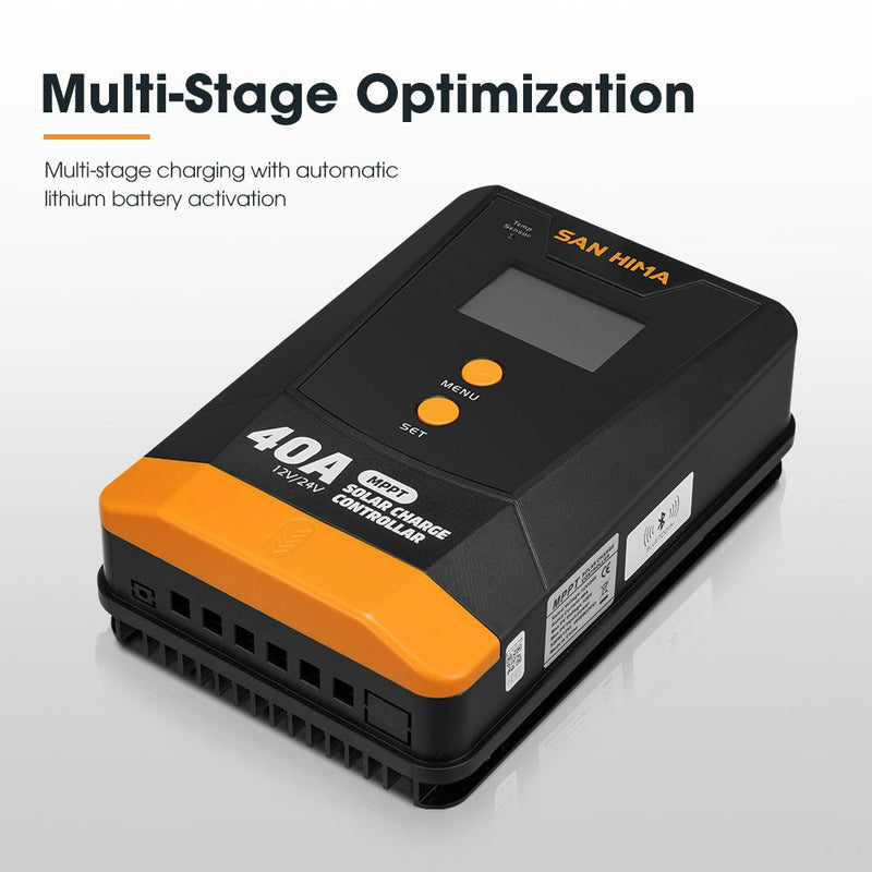San Hima 40A MPPT Solar Charge Controller 12V 24V With Bluetooth LCD Display