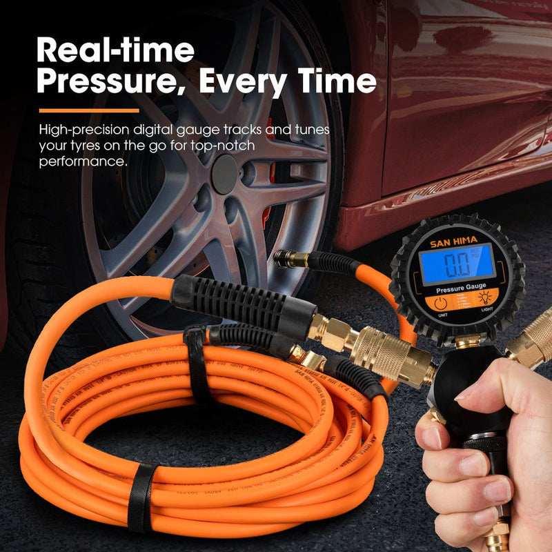 San Hima 4-Way Digital Tyre Inflator Car Air Compressor 250 PSI Tire Gauge Hose
