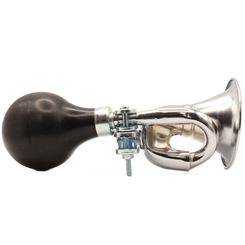 Silver Retro Style Bugle Type Bicycle Horn with Black Rubber Bulb
