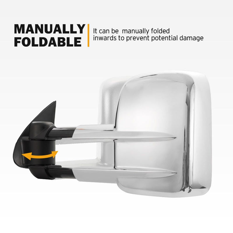San Hima Pair Extendable Towing Mirrors for Toyota Hilux 2005-2015 N70 Silver