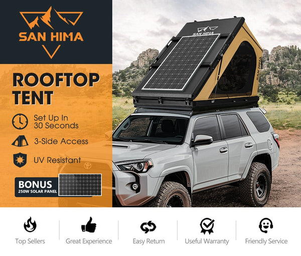 San Hima Kalbarri Gen 2 Roof Top Tent Hardshell Khaki + 250W Solar Panel  4x4