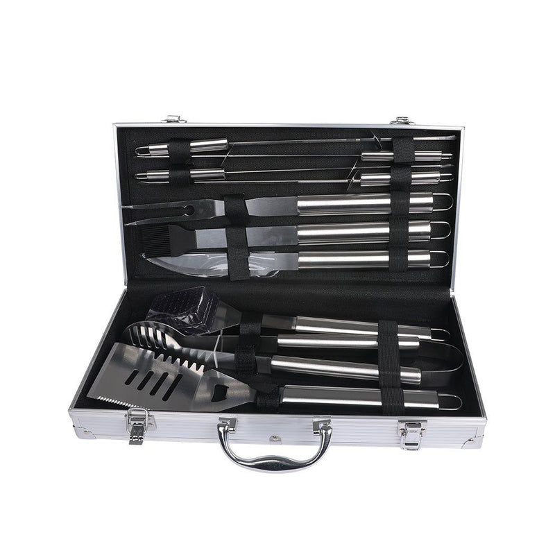 Moyasu 10 Pcs BBQ Tool Set Stainless-Steel Case Grill Fork Knife Tong Brush