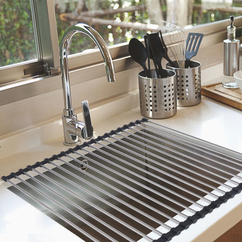 Toque Stainless-Steel Dish Drying Rack Over Sink Kitchen Foldable RollUp Mat