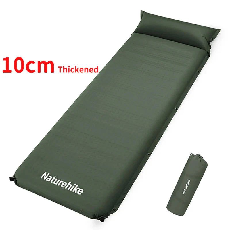 Self-Inflating Camping Air Mat with Built-in Pillow Green