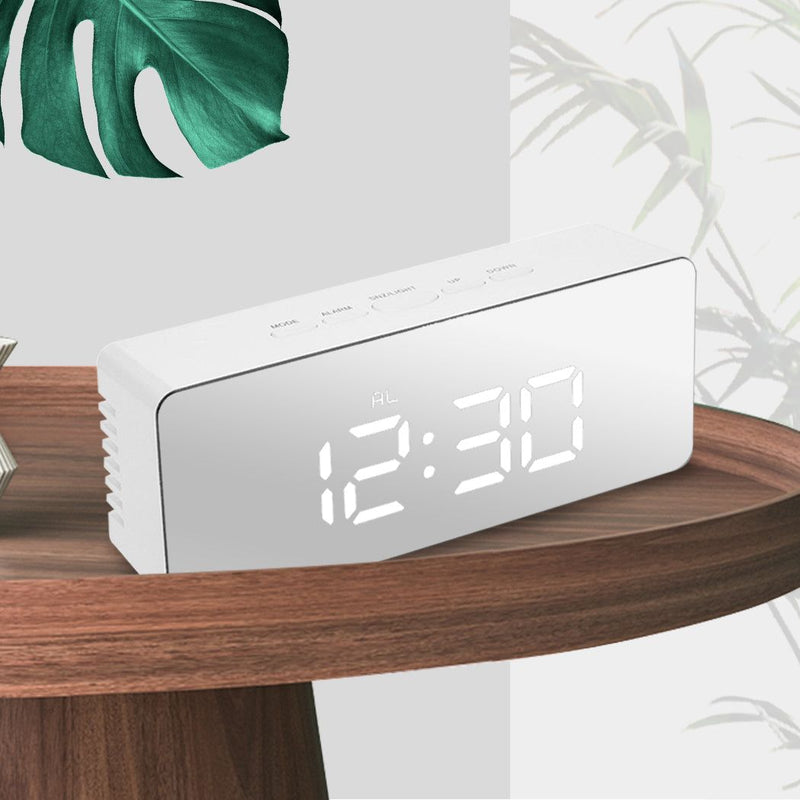 Traderight Group  Alarm Clock Digital Led Mirror Desk Table Temperature Time Snooze USB Battery