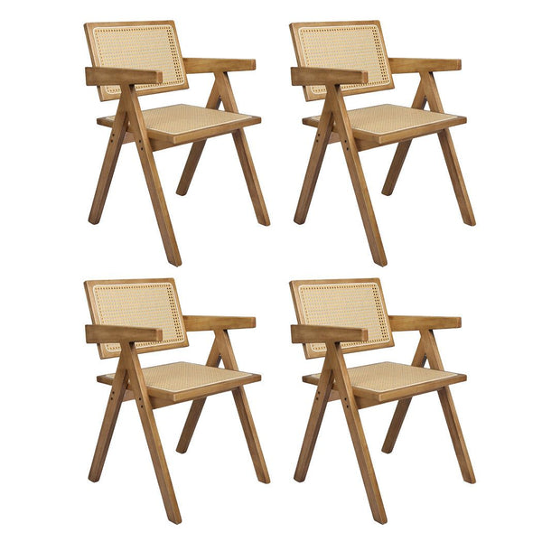 Levede 4x Dining Chair Solid Wood Rattan Armchair Wicker Accent Lounge Chairs