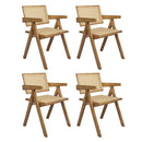 Levede 4x Dining Chair Solid Wood Rattan Armchair Wicker Accent Lounge Chairs