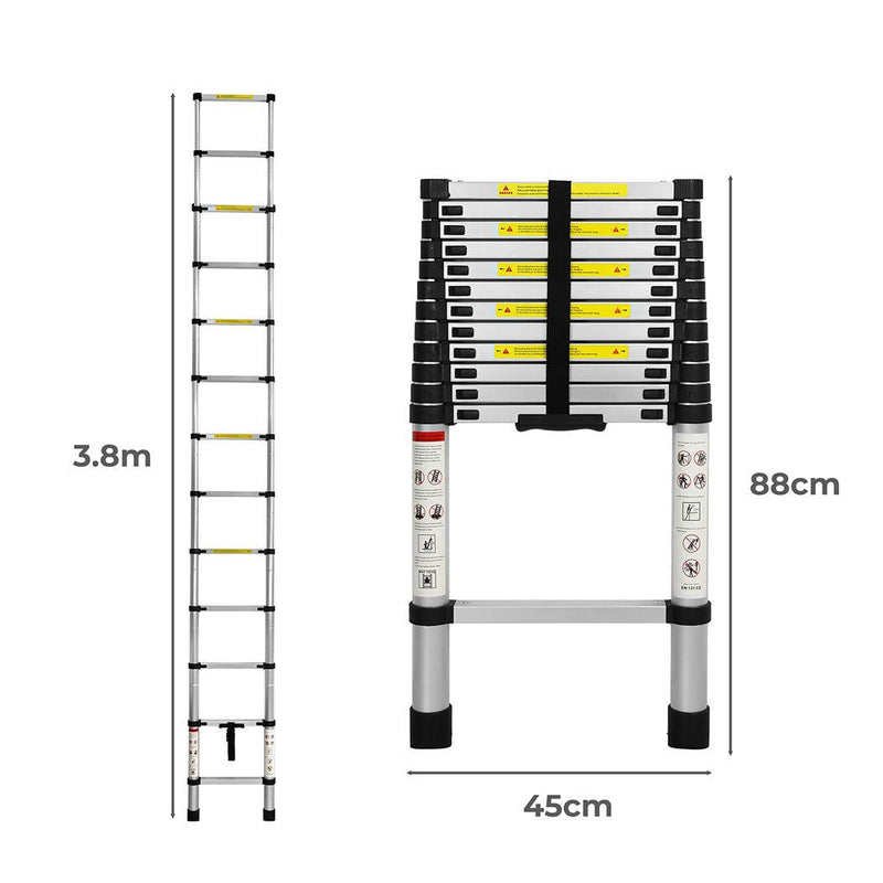 Traderight Multipurpose Ladder Portable Telescopic Extension Step Aluminium 3.8m