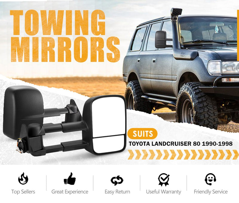 San Hima Pair Extendable Towing Mirrors Gen1 Fit Toyota Landcruiser 80 1990-1998