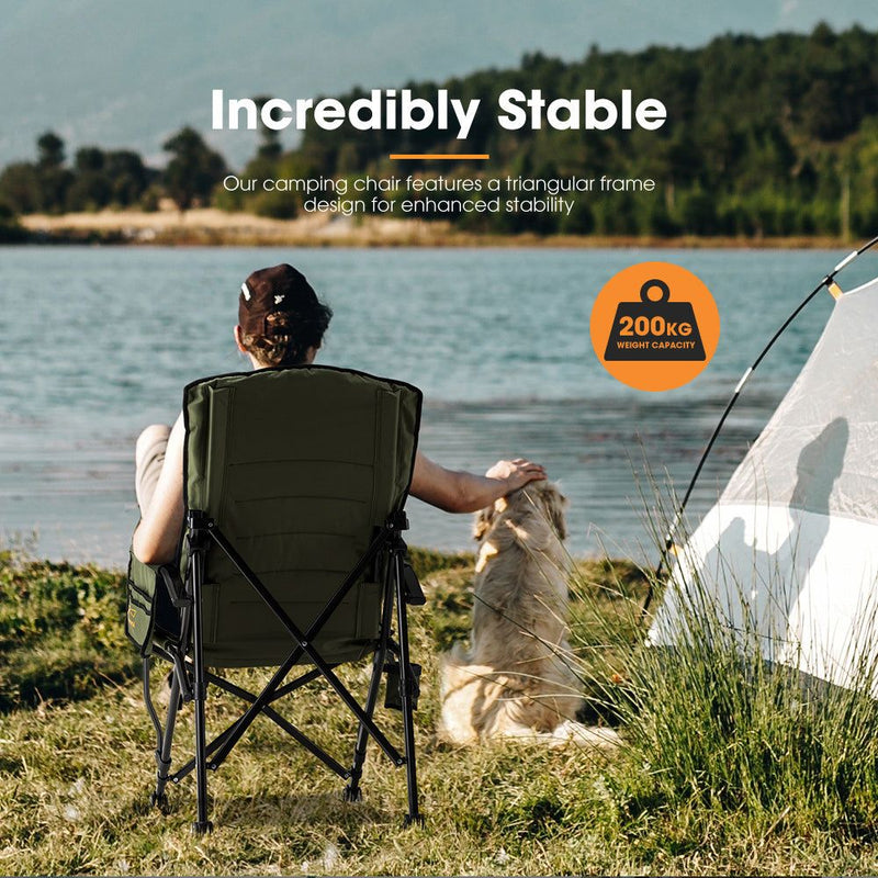 San Hima Folding Camping Chair Portable Outdoor Thick Padding Recliner Green