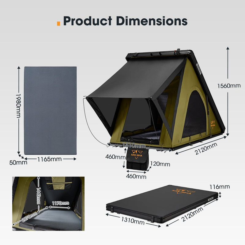 San Hima Kalbarri Lite Rooftop Tent Hardshell Waterproof Camping Olive 4x4 4WD