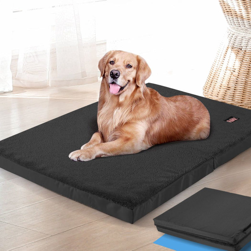 Pawz Pet Bed Foldable Dog Puppy Beds Cushion Pad Pads Soft Plush Black XL