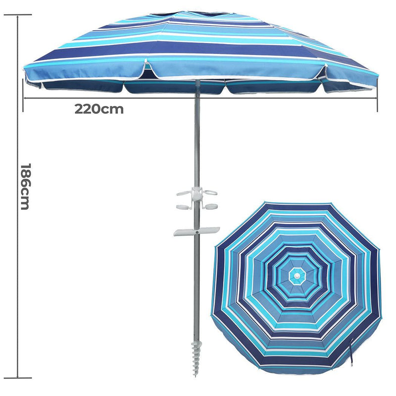 Centra 2.2m Outdoor Beach Umbrella Tilting Patio Tropical Shelter Parasoll Blue