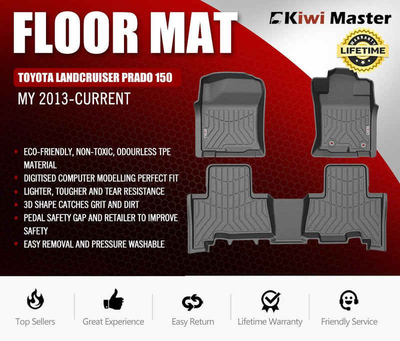 KIWI MASTER 3D TPE Car Floor Mats Liner fit Toyota Landcruiser Prado 150 MY 2013-Current