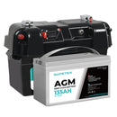 12V 135Ah AGM Battery Outdoor RV Marine 4WD Deep Cycle & W/ Strap Battery Box