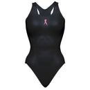 Pink Ribbon Black Nylon Ladies One-Piece Bathers Size 16