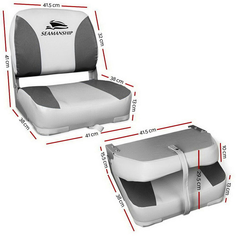 Set of 2 Folding Swivel Boat Seats - Grey