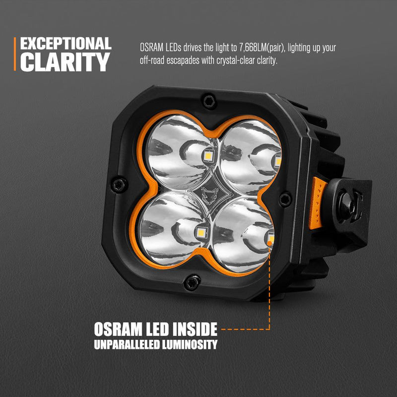 LIGHTFOX Pair&nbsp;3inch Cygnus-4 Osram&nbsp;LED&nbsp;Pod&nbsp;Lights w/ 3 pin DT Connector 1Lux@380m 3,834LM