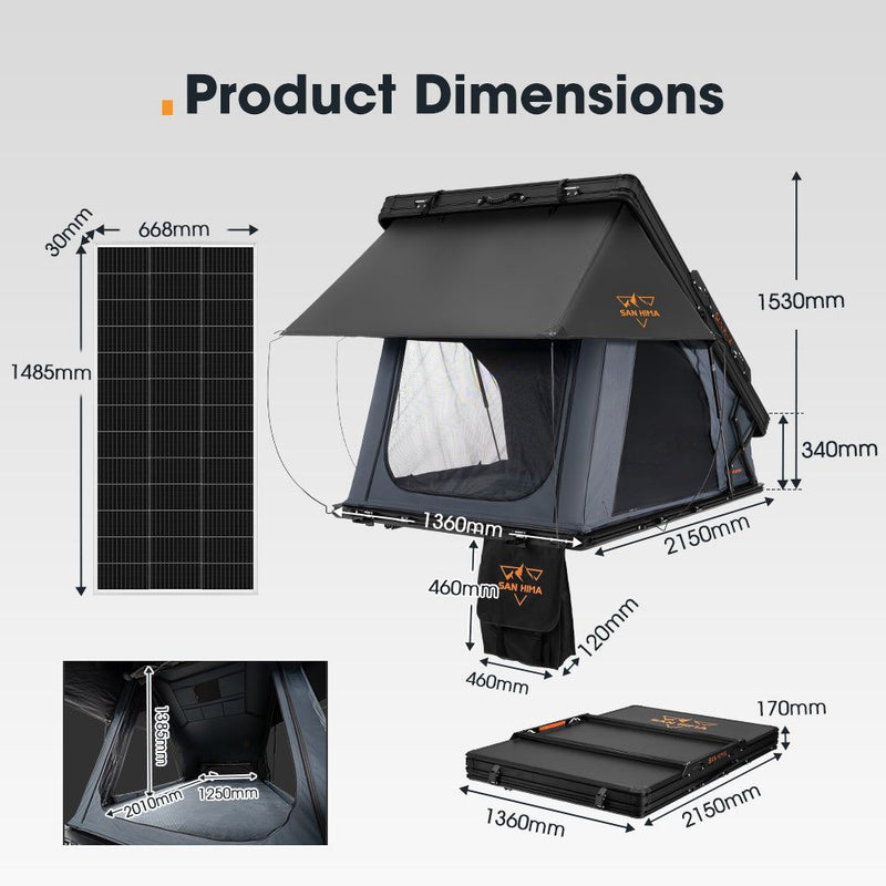 San Hima Kalbarri X Rooftop Tent Hardshell With Ladder 4x4 + 200W Solar Panel