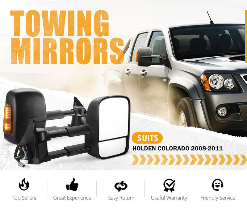 Pair Extendable Towing Mirrors Gen1 for Holden Colorado 2008-2011 Black