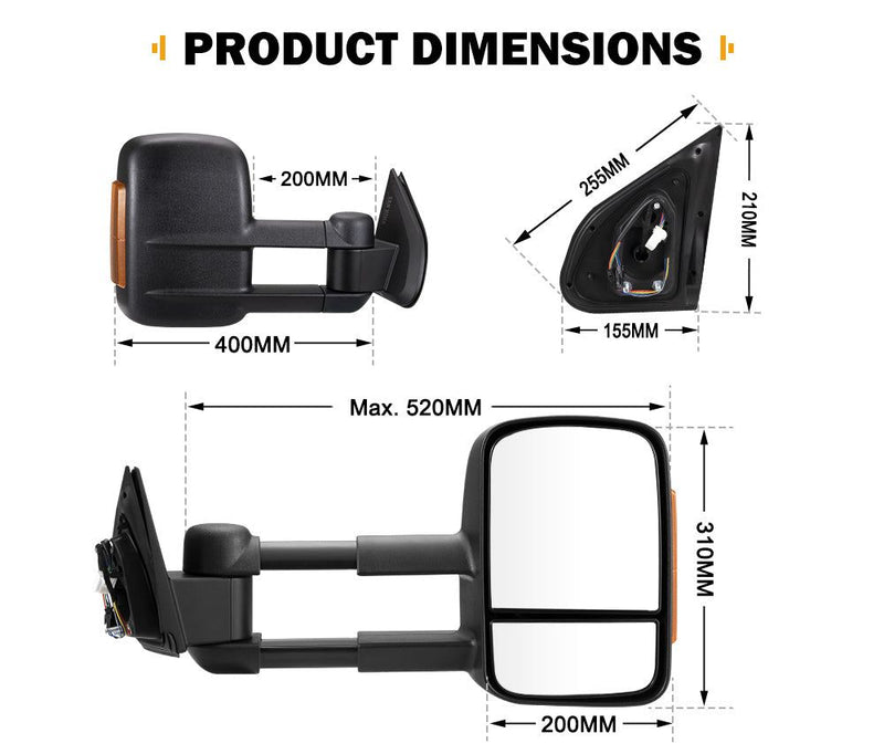San Hima Extendable Towing Mirrors Gen1 For Mazda BT50 BT-50 TF Series 2021/07-ON