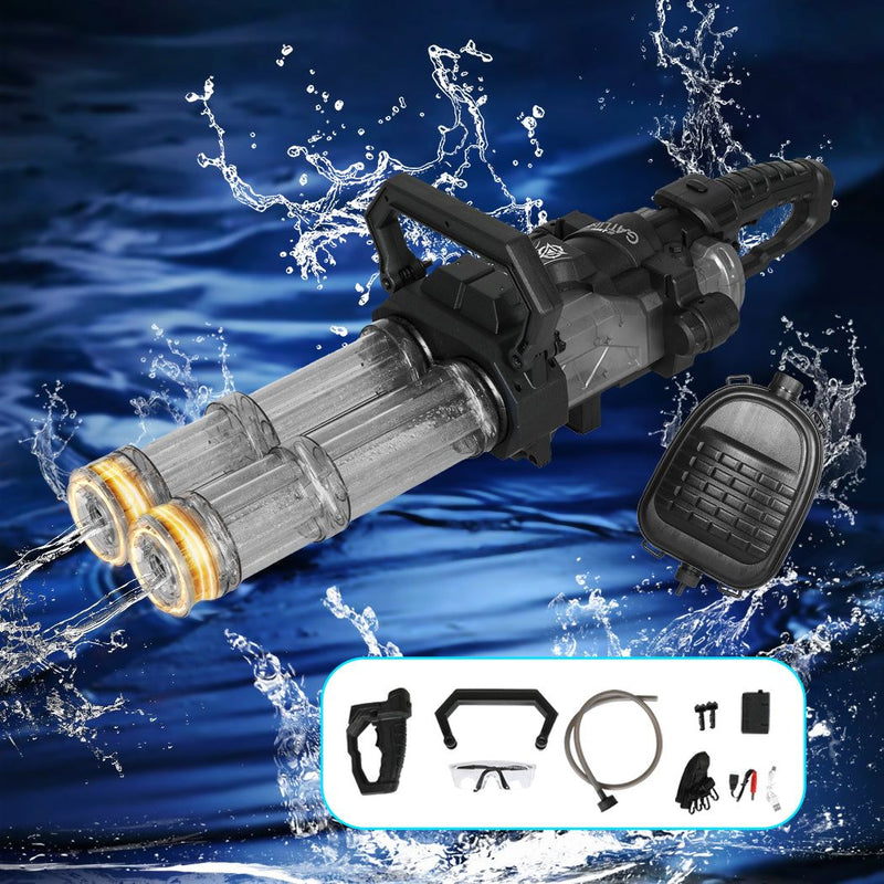Automatic Electric Gatling Water Gun Dual-barrel with LED Kids Toys Pool Black