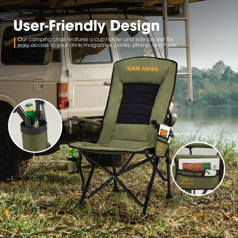 San Hima Folding Camping Chair Portable Outdoor Thick Padding Recliner Green