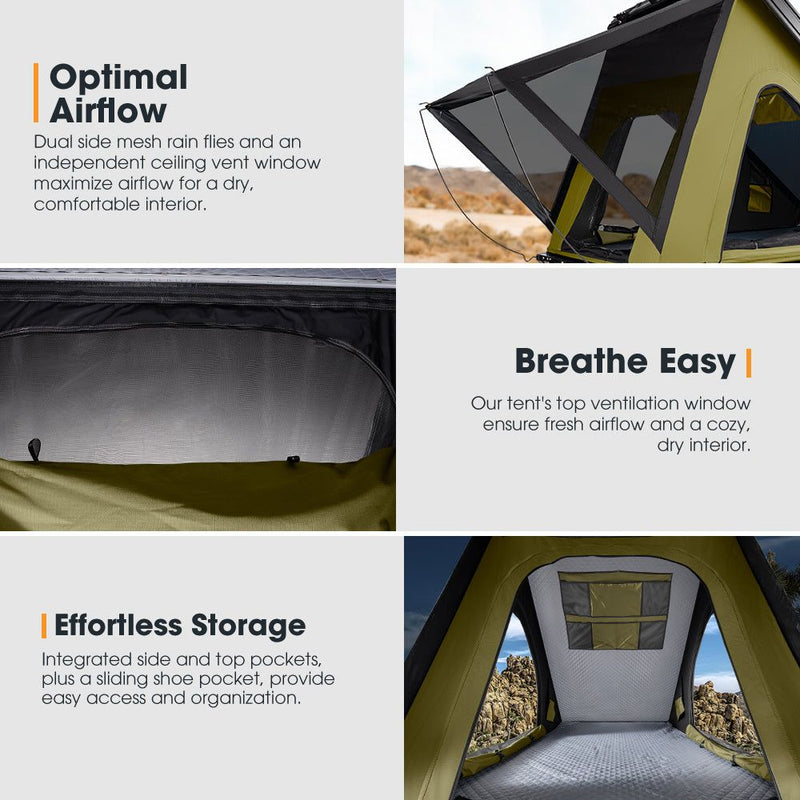 San Hima Kalbarri Lite Rooftop Tent Hardshell Olive+130W Solar Panel+Ladder&Rack