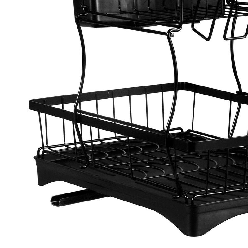 Toque Detachable Dish Drying Rack Cutlery Organizer Drainer Board 2 Tier Black