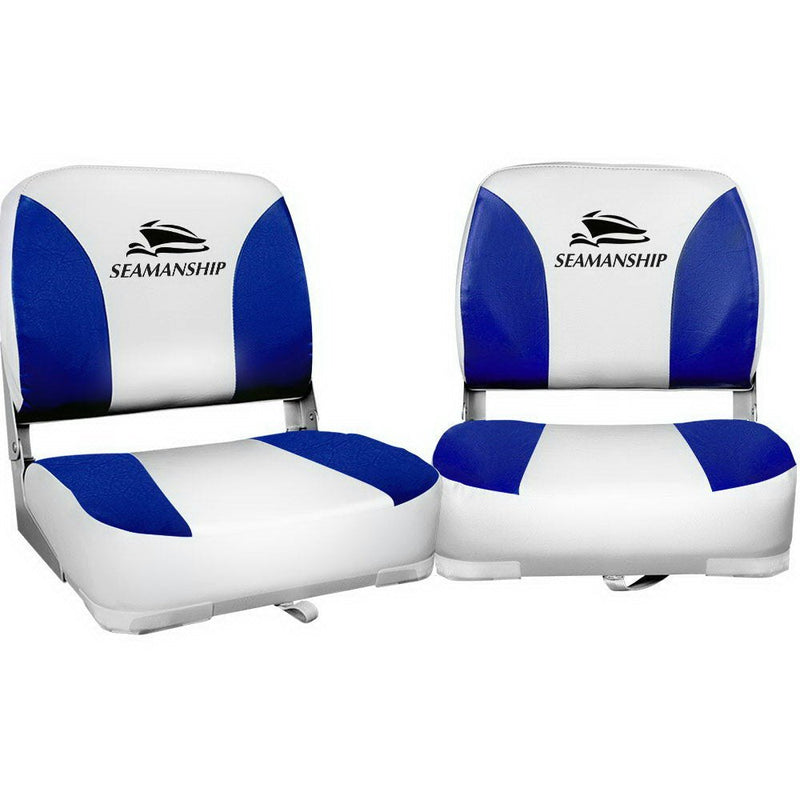 Set of 2 Folding Swivel Boat Seats - White & Blue