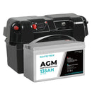 12V 135Ah AGM Battery Outdoor RV Marine 4WD Deep Cycle & W/ Strap Battery Box