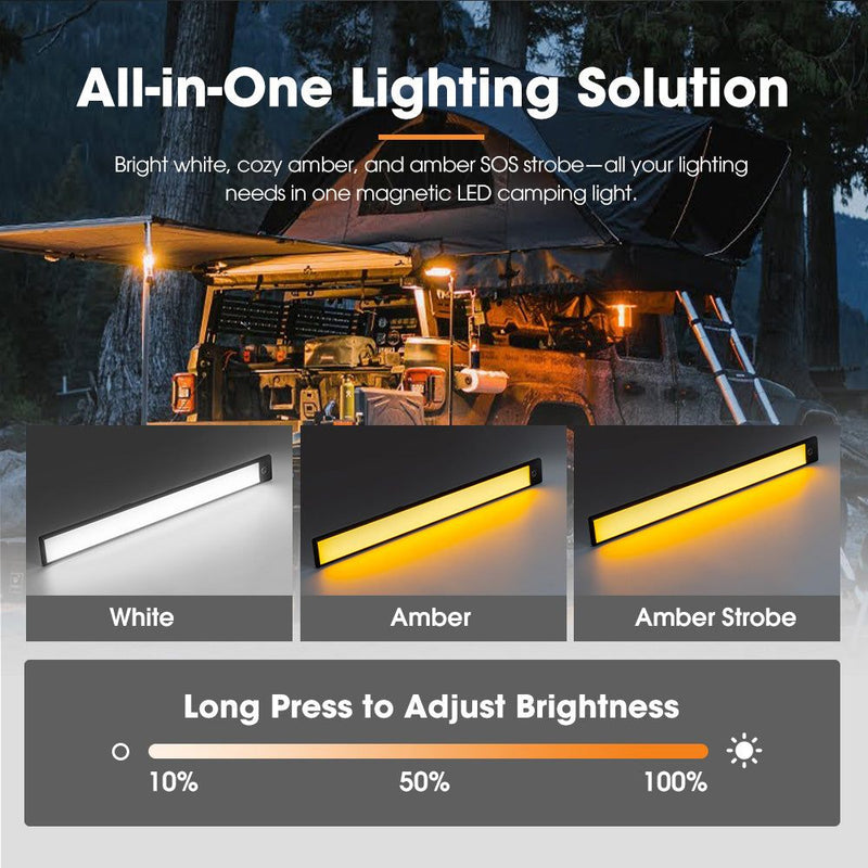 San Hima LED Camping Strip Light White Amber Lamp w/ Rechargeable Battery Black