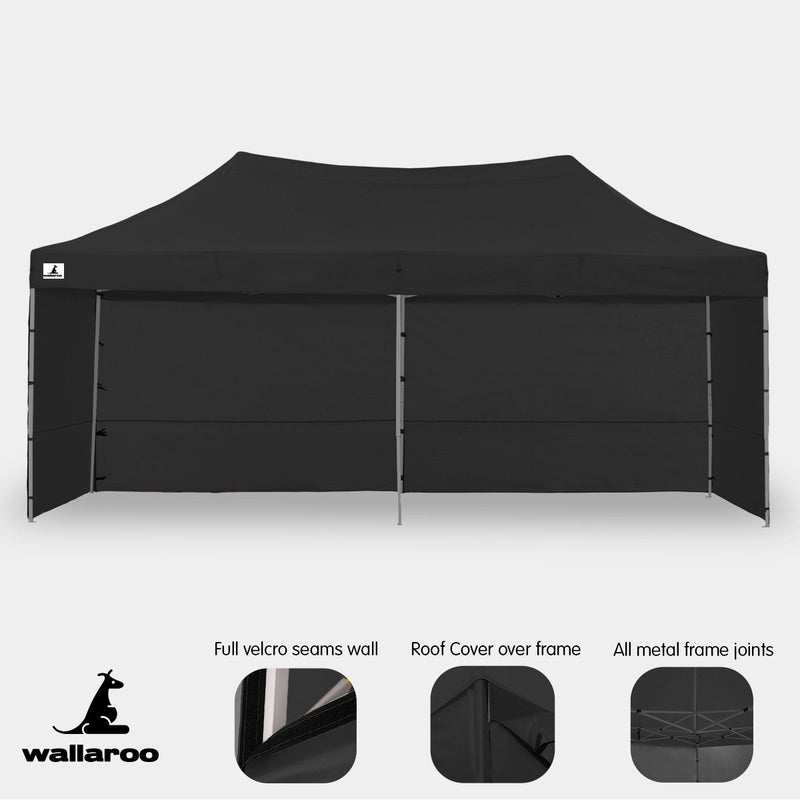 Wallaroo Gazebo Tent Marquee 3m x 6m PopUp Outdoor Black