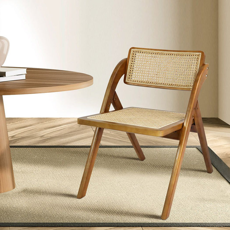 Levede 2x Foldable Dining Chairs Accent Wooden Chair Rattan Furniture Lounge