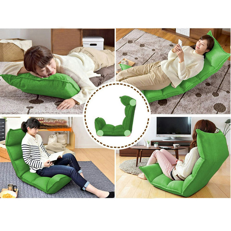 NNEAGS 2X Foldable Tatami Floor Sofa Bed Meditation Lounge Chair Recliner Lazy Couch Green