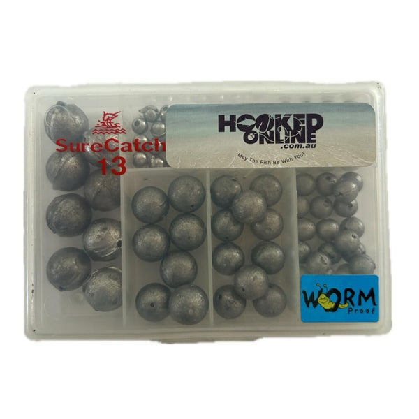 100 Piece Ball Sinker Pack in Tackle Box - Assorted Sizes