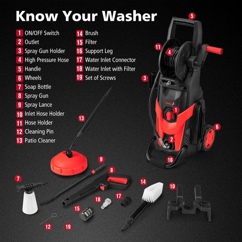 Fieryred 2700W Peak High Pressure Washer Cleaner Hose Electric MAX 4200PSI