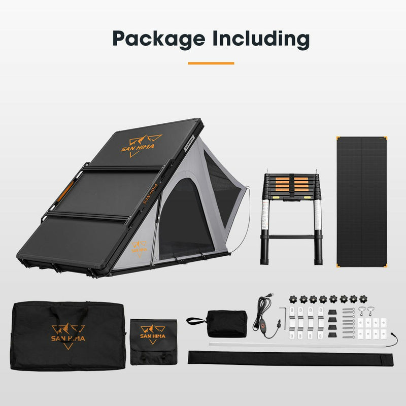 San Hima Kalbarri Roof Top Tent Hardshell With Roof Rack + 120W Solar Panel