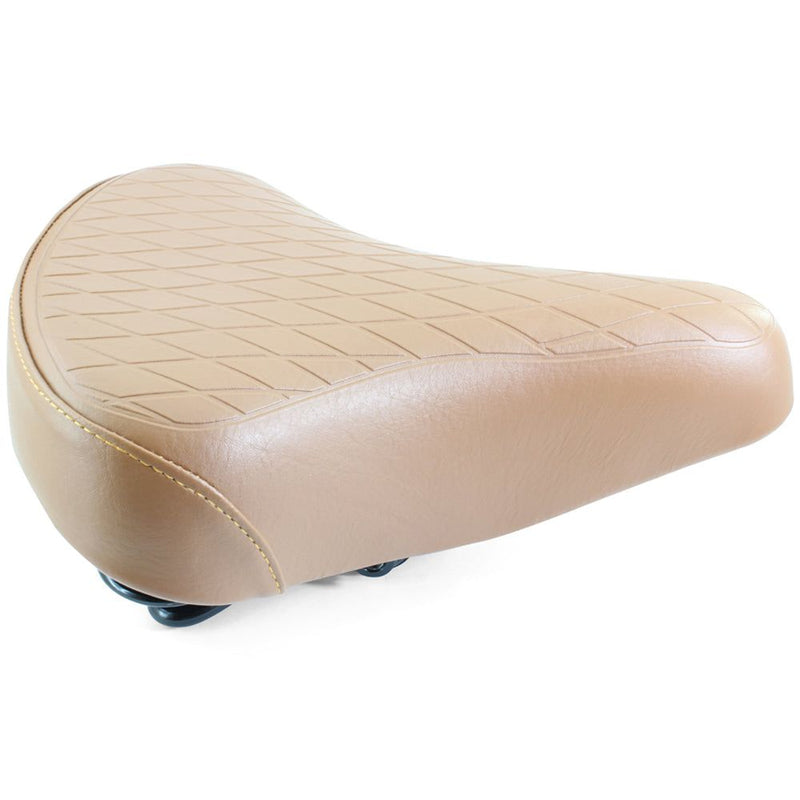 Brown Ladies Retro Bike Saddle 250mm x 190mm Vinyl Quilted Top Dual Coil Springs