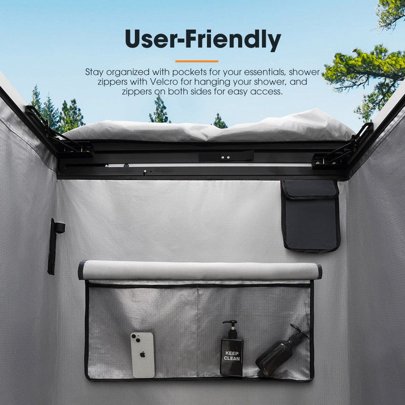 San Hima Shower Awning Tent Instant Ensuite Fold-Out & 8L Gas Hot Water Heater