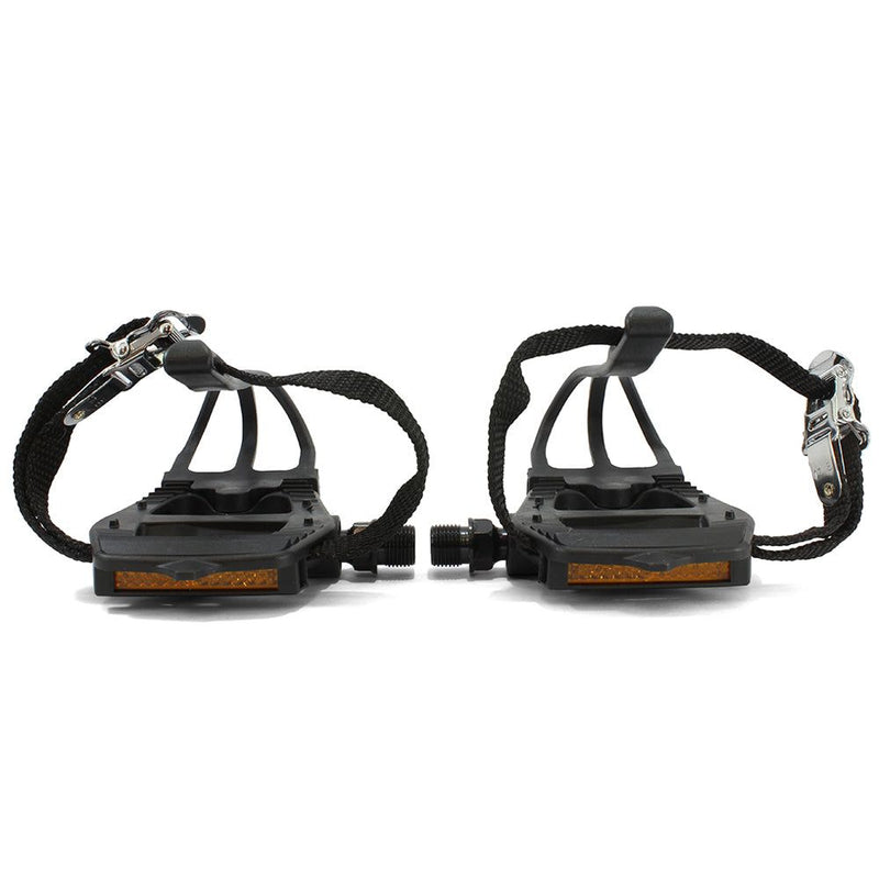 Bikelane Black Alloy Pedal and Nylon Toe Clip with Straps Set
