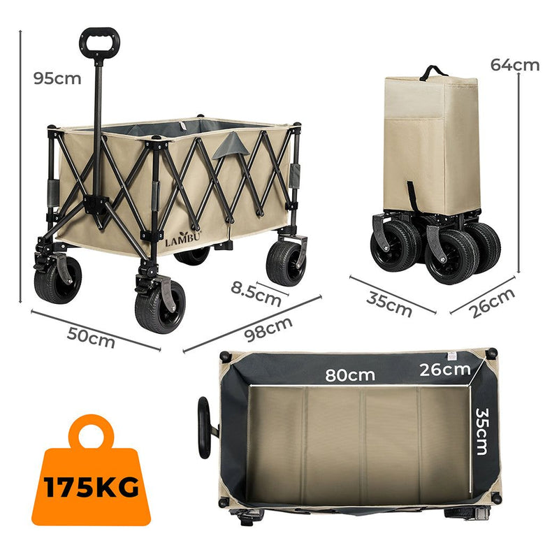 Lambu Folding Trolley Wagon Cart Outdoor Camping Shopping Beach Cart Khaki