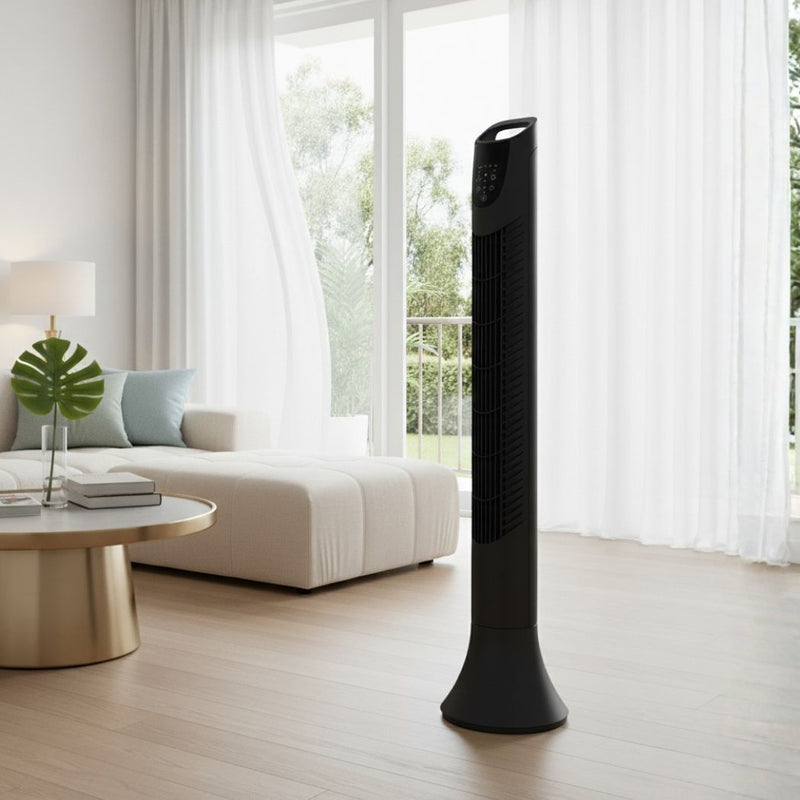 Spector Electric Bladeless Tower Fan Oscillating DC Motor 3 Speeds Timer Remote