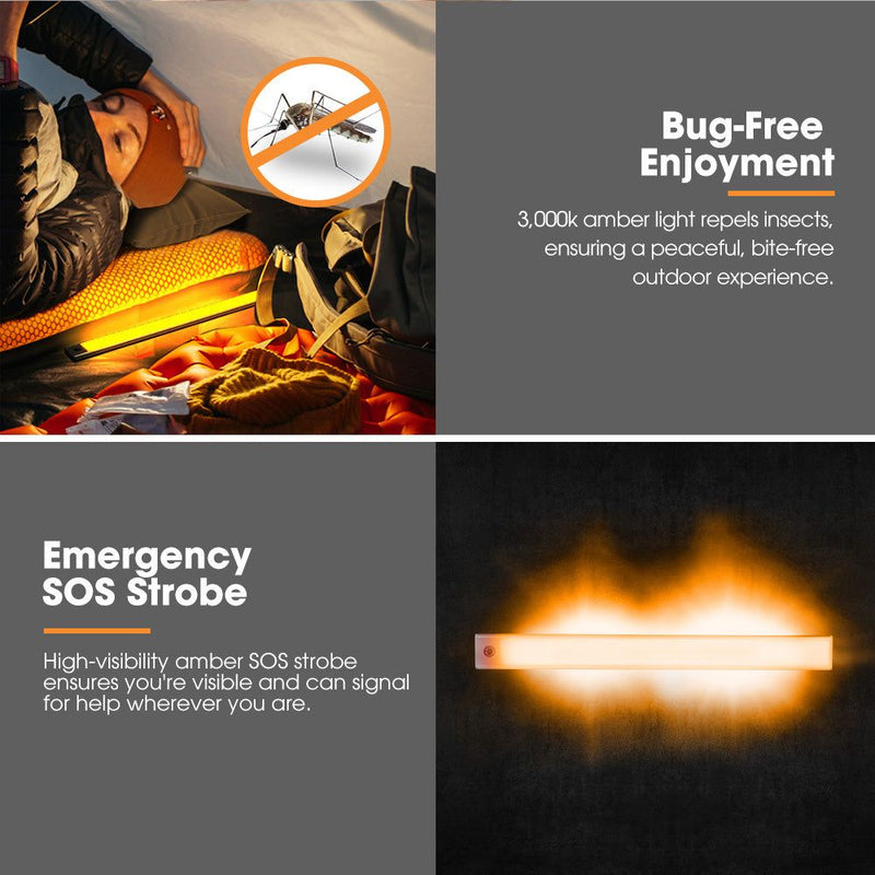 San Hima LED Camping Strip Light White Amber Lamp w/ Rechargeable Battery Sliver