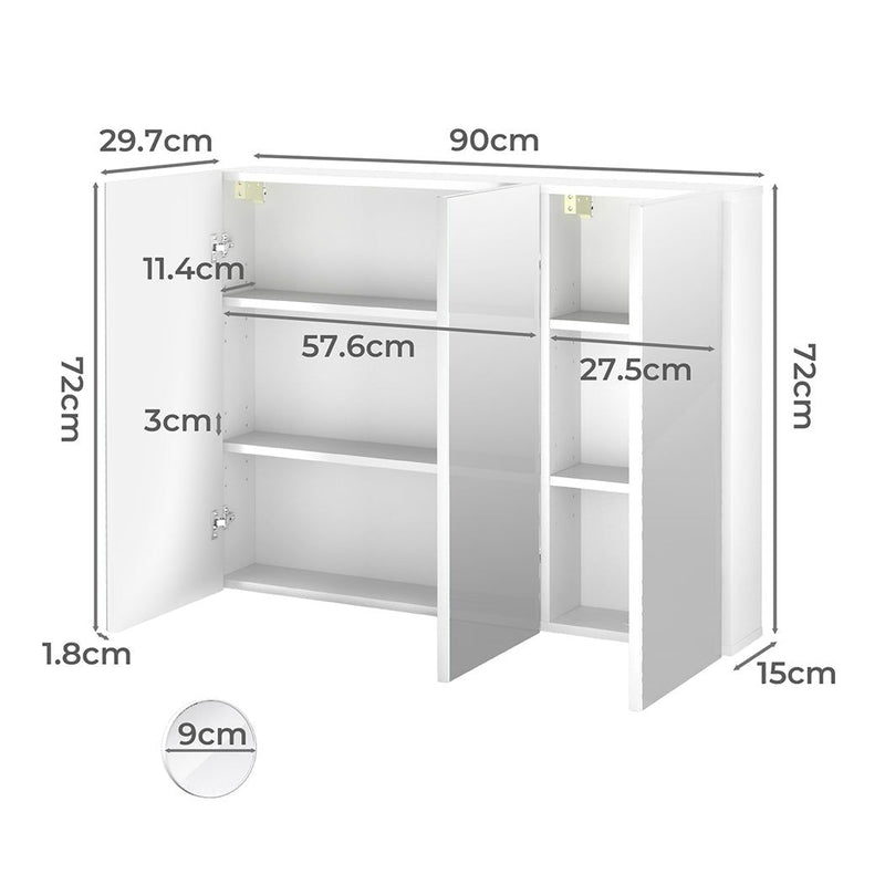 Levede Bathroom Mirror Storage Cabinet Vanity Mirror Makeup Wall Mounted 90x72cm