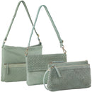 3pc Pierre Cardin Woven Leather Crossbody Bag Set - Mint Green