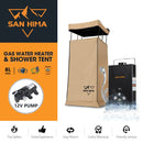 SAN HIMA Camping Shower Tent Awning Instant Fold-Out With 8L Gas Hot Water Heater