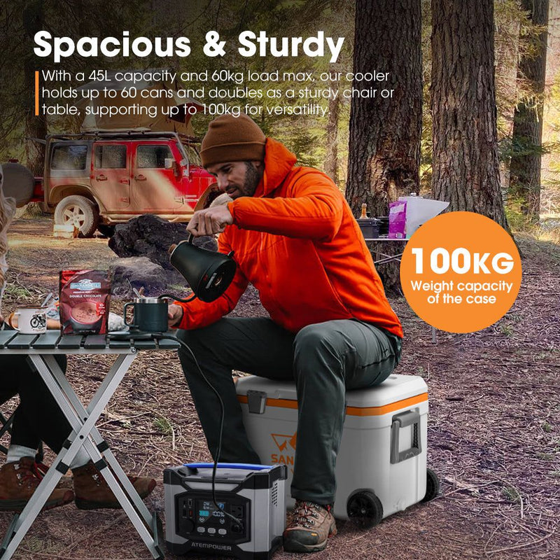 San Hima Cooler Ice Box 45L Portable Trolley Heat Retention For Camping Picnic