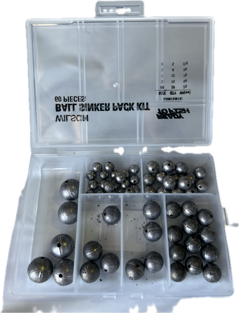 Wilson Ball Sinkers - 60 Piece Bulk Pack - Super Value 5 Popular Sizes