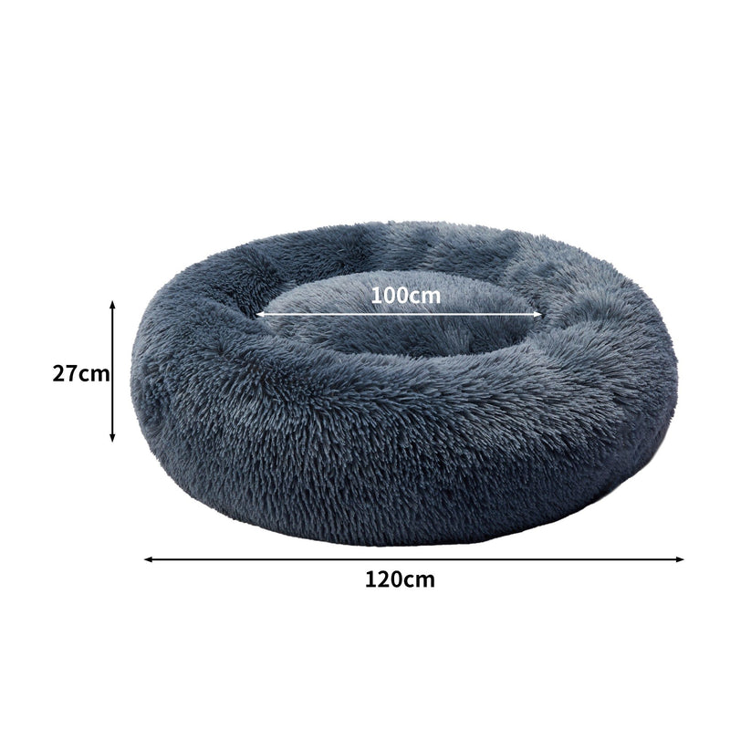Pawz Pet Bed Cat Dog Donut Nest Calming Kennel Cave Deep Sleeping Dark Grey 3XL